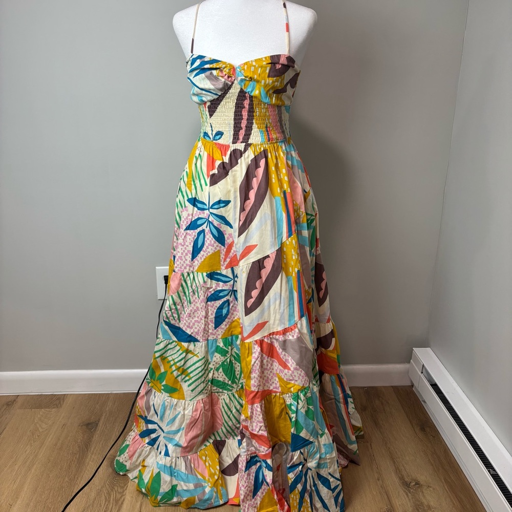 Fate Multicolor Patterned Smocked Sleeveless Midi… - image 1